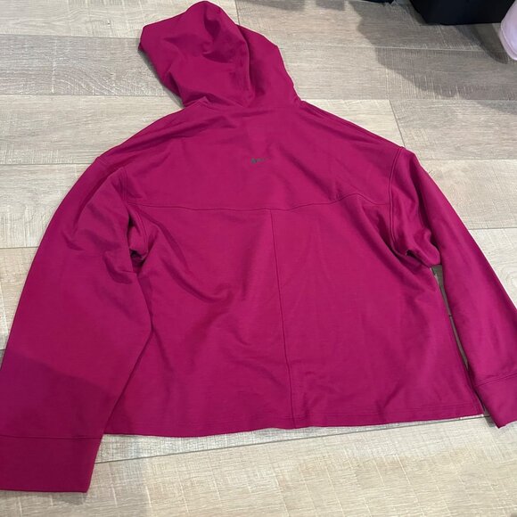 NIKE YOGA WOMENS CROPPED HOODED DRI FIT SWEATSHIRT MEDIUM MAGENTA PINK - Picture 7 of 7